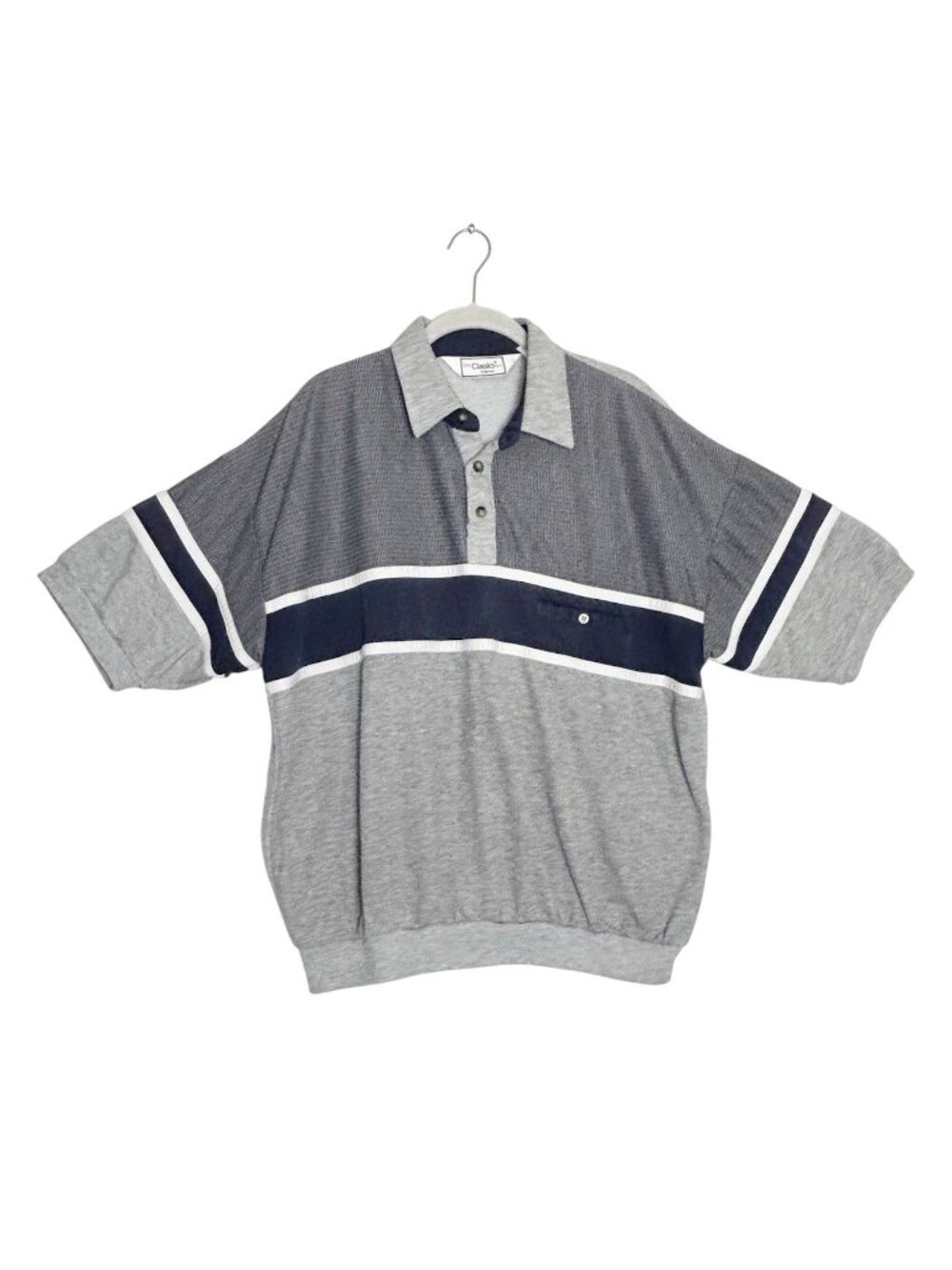 Vintage Men's Classics by Palmland Colorblock Polo Shirt in Gray / Navy - Sz XL
